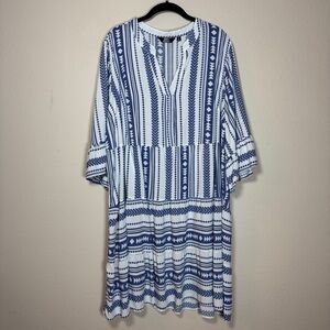 Mlle Gabrielle Navy and White Long Sleeve Dress Size 3X